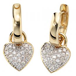 SIGO Creolen Herz 585 Gold Gelbgold bicolor 48 Diamanten Brillanten Ohrringe
