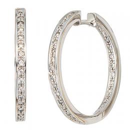 SIGO Creolen rund 585 Gold Weißgold 50 Diamanten Brillanten Ohrringe Weißgoldcreolen