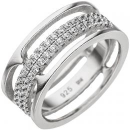 SIGO Damen Ring 3-reihig breit 925 Sterling Silber mit Zirkonia Silberring