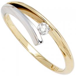 SIGO Damen Ring 585 Gold Gelbgold Weißgold bicolor 1 Diamant Brillant 0,10ct.