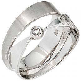 SIGO Damen Ring breit 585 Gold Weißgold matt mattiert 1 Diamant Brillant Weißgoldring