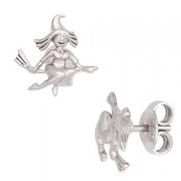 SIGO Kinder Ohrstecker Hexe 925 Sterling Silber mattiert Ohrringe Kinderohrringe