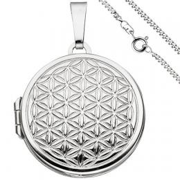 SIGO Medaillon Blume des Lebens rund Anhänger zum Öffnen 925 Silber mit Kette 50 cm