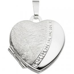SIGO Medaillon für 2 Fotos Herz 925 Sterling Silber eismatt Anhänger zum Öffnen