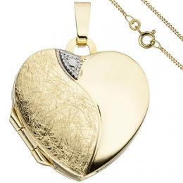 SIGO Medaillon Herz Anhänger zum Öffnen für 2 Fotos 333 Gold mit Kette 50 cm