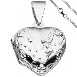 SIGO Medaillon Herz Anhänger zum Öffnen für 2 Fotos 925 Silber mit Kette 42 cm
