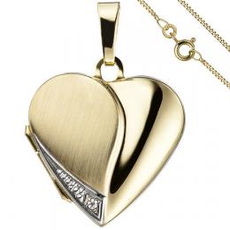 SIGO Medaillon Herz Anhänger zum Öffnen für Fotos 333 Gold 1 Zirkonia mit Kette 45 cm