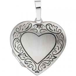 SIGO Medaillon Herz für 2 Fotos 925 Silber matt geschwärzt Anhänger zum Öffnen