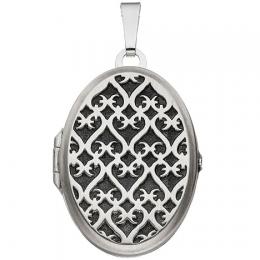 SIGO Medaillon oval 925 Sterling Silber rhodiniert mattiert Anhänger zum Öffnen