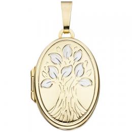 SIGO Medaillon oval Baum 585 Gold Gelbgold bicolor zum Öffnen für 2 Fotos