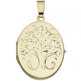 SIGO Medaillon oval Blumen 585 Gold Gelbgold Anhänger zum Öffnen