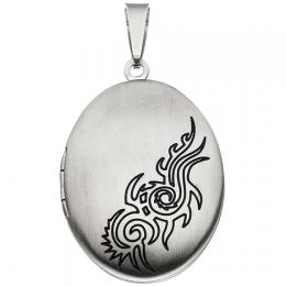 SIGO Medaillon oval Edelstahl mattiert Anhänger zum Öffnen