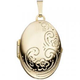 SIGO Medaillon oval für 2 Fotos 333 Gold Gelbgold Anhänger zum Öffnen