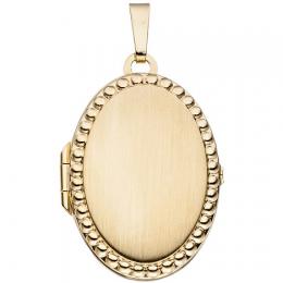 SIGO Medaillon oval für 2 Fotos 333 Gold Gelbgold mattiert Anhänger zum Öffnen