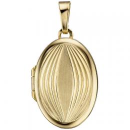 SIGO Medaillon oval für 2 Fotos 585 Gold Gelbgold matt Anhänger zum Öffnen