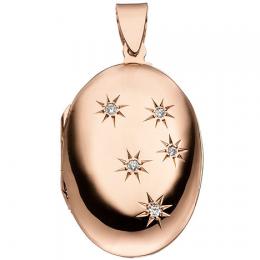SIGO Medaillon oval für 2 Fotos 925 Silber rotgold vergoldet 5 Zirkonia zum Öffnen