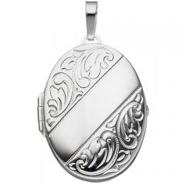 SIGO Medaillon oval für 2 Fotos 925 Sterling Silber Anhänger zum Öffnen