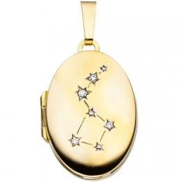 SIGO Medaillon oval für 2 Fotos aus 333 Gold Gelbgold 4 Zirkonia Anhänger zum Öffnen