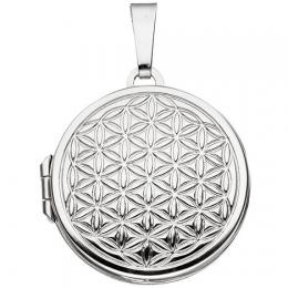 SIGO Medaillon rund Lebensblume 925 Sterling Silber rhodiniert zum Öffnen für 2 Fotos