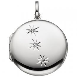 SIGO Medaillon rund zum Öffnen für 2 Fotos 925 Sterling Silber 3 Zirkonia