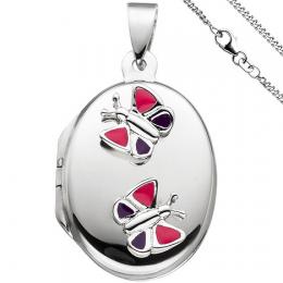SIGO Medaillon Schmetterling Anhänger für 2 Fotos oval 925 Silber mit Kette 42 cm