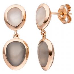 SIGO Ohrh&auml;nger 585 Gold Rotgold 4 Mondsteine Ohrringe Ohrstecker Rotgoldohrringe