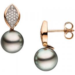 SIGO Ohrh&auml;nger 585 Gold Rotgold 44 Diamanten Brillanten 2 Tahiti Perlen Ohrringe