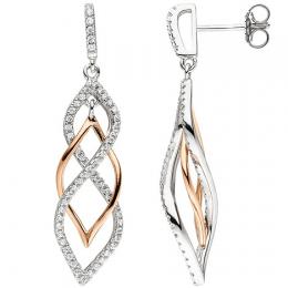 SIGO Ohrh&auml;nger 925 Sterling Silber bicolor vergoldet mit Zirkonia Ohrringe Ohrstecker