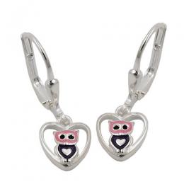 SIGO Ohrringe Brisur, kleine Eule im Herz, Silber 925