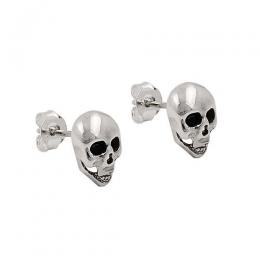 SIGO Ohrstecker 10x7mm Totenkopf mit schwarzen Glassteinen glänzend Silber 925