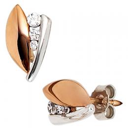 SIGO Ohrstecker 375 Gold Rotgold Wei&szlig;gold bicolor 6 Zirkonia Ohrringe