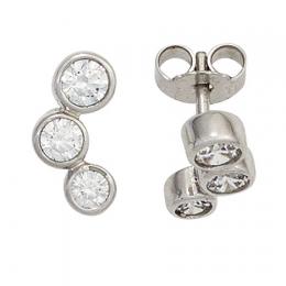 SIGO Ohrstecker 375 Gold Wei&szlig;gold 6 Zirkonia Ohrringe