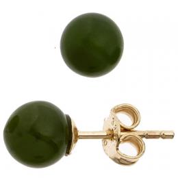SIGO Ohrstecker Kugel 333 Gold Gelbgold 2 Jade Steine gr&uuml;n Ohrringe Goldohrstecker