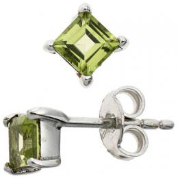 SIGO Ohrstecker quadratisch 925 Sterling Silber rhodiniert 2 Peridote gr&uuml;n Ohrringe