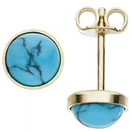 SIGO Ohrstecker rund 333 Gold Gelbgold 2 Türkise Ohrringe Goldohrstecker