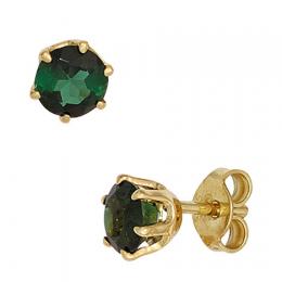 SIGO Ohrstecker rund 585 Gold Gelbgold 2 Turmaline grün Ohrringe Goldohrstecker