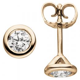SIGO Ohrstecker rund 585 Gold Rotgold 2 Diamanten Brillanten 0,50 ct. Ohrringe