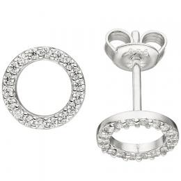 SIGO Ohrstecker rund 925 Sterling Silber 36 Zirkonia Ohrringe Silberohrstecker 8,6 mm