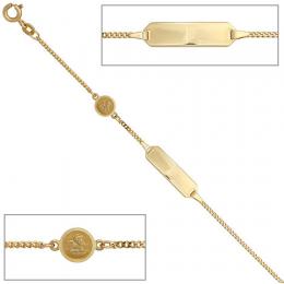 SIGO Schildband Engel 585 Gold Gelbgold mattiert 14 cm Gravur ID Armband Federring
