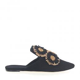 Slipper 112884 Blumen-Deko Stickerei schwarz