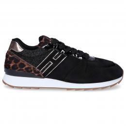 Sneaker low 2610Y Textil Veloursleder Logo leopard schwarz