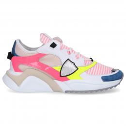 Sneaker low EZE L Kalbsleder Textil Logo Neon Patch weiß-kombi beige