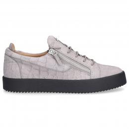 Sneaker low FRANKIE Kalbsleder Logo Metallisch grau