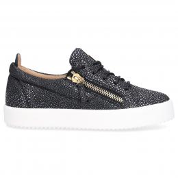 Sneaker low FRANKIE Kalbsleder Veloursleder Logo grau