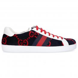 Sneaker low HMM50 Kalbsleder Samt Logo blau rot weiß