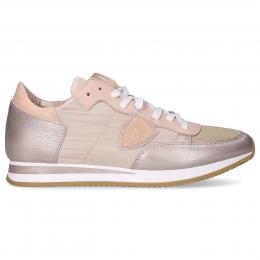 Sneaker low TROPEZ  Kalbsleder  Textil Veloursleder Logo Patch beige braun