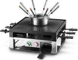 Solis - Combi Grill 3 in Set - 8 Personen - Raclette und Fondue Set - Silber/Schwarz