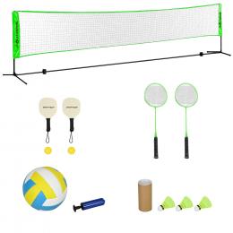 SPORTNOW Badminton Set, Badmintonnetz mit St&auml;nder, Federb&auml;llen, 4 Schl&auml;gern, verstellbar Volleyballnetz, mit Tragetasche, f&uuml;r Indoor, Outdoor   Aosom