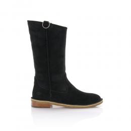 Stiefel Fell Kalbsleder  Veloursleder Logo Ziernaht schwarz