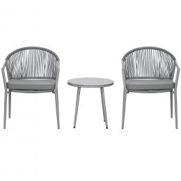 Stilvolle Sitzgruppe 2 Gartensessel Couchtisch Balkonm&ouml;bel-Set, Stahlrahmen Grau, ideal f&uuml;r Garten & Terrasse   Aosom.de